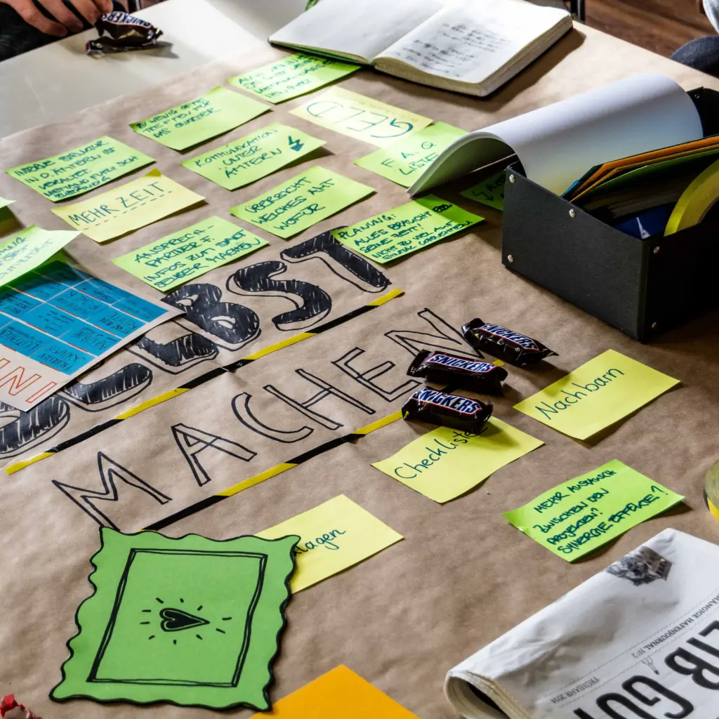 Bunte Kärtchen auf dem Plakat.