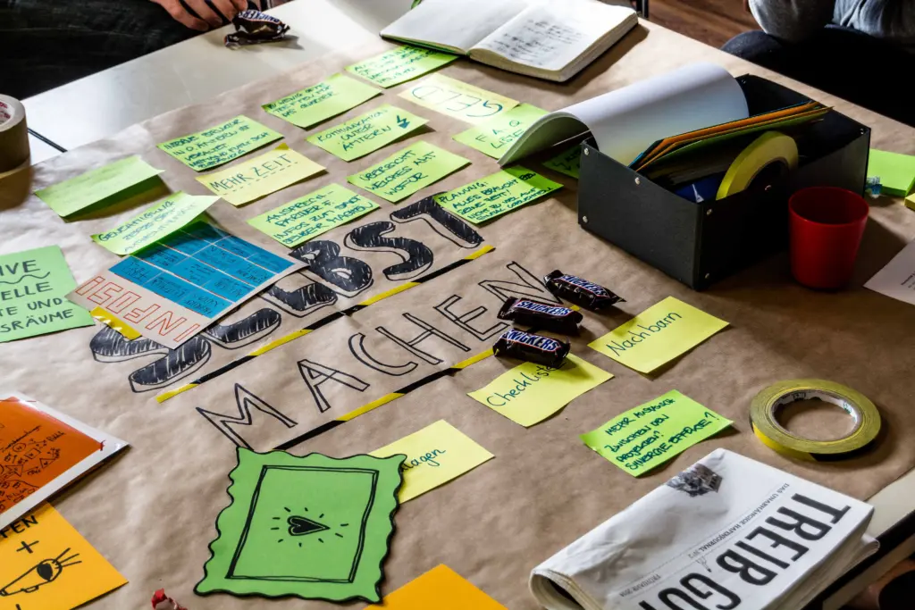 Bunte Kärtchen auf dem Plakat.