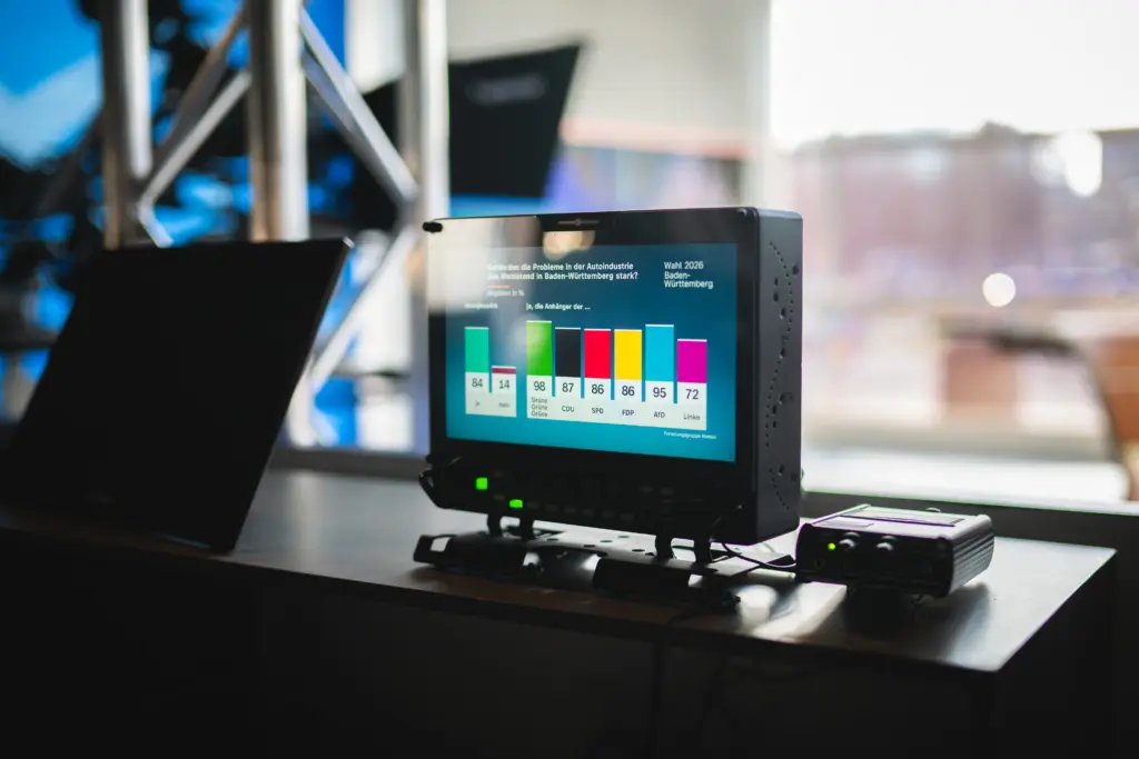 Hochrechnungen aus dem mobilen ZDF-Studio in Stuttgart 